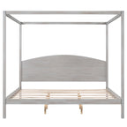 Pine Wood Canopy Platform Bed with Headboard, Support Legs, Wash Finish