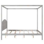 Pine Wood Canopy Platform Bed with Headboard, Support Legs, Wash Finish