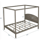 Pine Wood Canopy Platform Bed with Headboard, Support Legs, Wash Finish