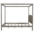 Pine Wood Canopy Platform Bed with Headboard, Support Legs, Wash Finish