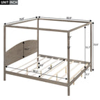 Pine Wood Canopy Platform Bed with Headboard, Support Legs, Wash Finish