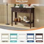 38.2 Rustic Console Table with Open Shelf and Three Drawers, Rubber Wood Legs