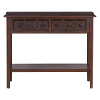 38.2 Rustic Console Table with Open Shelf and Three Drawers, Rubber Wood Legs