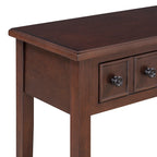 38.2 Rustic Console Table with Open Shelf and Three Drawers, Rubber Wood Legs
