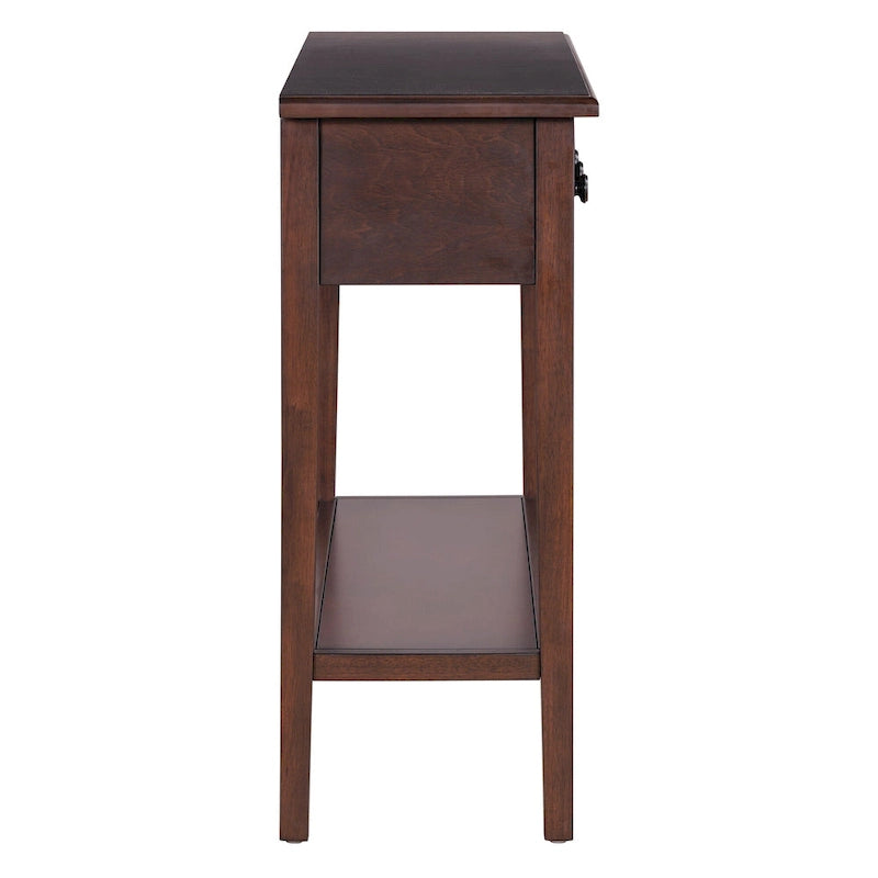 38.2 Rustic Console Table with Open Shelf and Three Drawers, Rubber Wood Legs