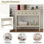 38.2 Rustic Console Table with Open Shelf and Three Drawers, Rubber Wood Legs