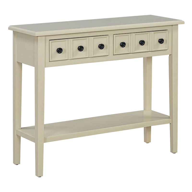 38.2 Rustic Console Table with Open Shelf and Three Drawers, Rubber Wood Legs