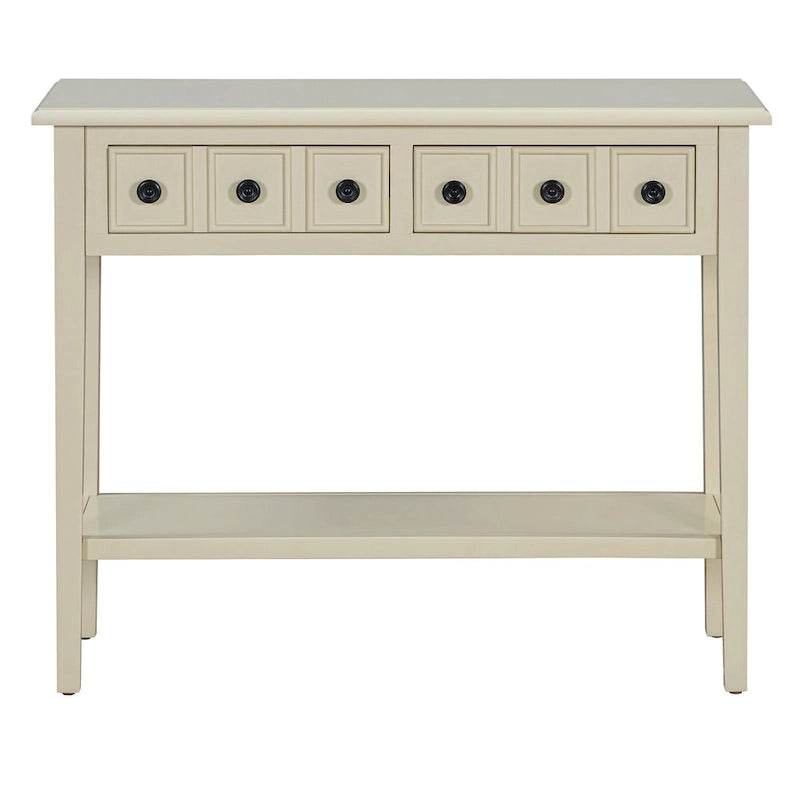 38.2 Rustic Console Table with Open Shelf and Three Drawers, Rubber Wood Legs