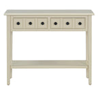 38.2 Rustic Console Table with Open Shelf and Three Drawers, Rubber Wood Legs