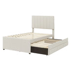 Twin Size Linen Upholstered Platform Bed Frame with Trundle & 3 Drawers