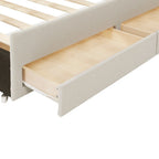 Twin Size Linen Upholstered Platform Bed Frame with Trundle & 3 Drawers