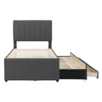Twin Size Linen Upholstered Platform Bed Frame with Trundle & 3 Drawers