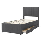 Twin Size Linen Upholstered Platform Bed Frame with Trundle & 3 Drawers