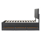 Twin Size Linen Upholstered Platform Bed Frame with Trundle & 3 Drawers