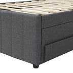 Twin Size Linen Upholstered Platform Bed Frame with Trundle & 3 Drawers