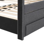 Twin Size Linen Upholstered Platform Bed Frame with Trundle & 3 Drawers