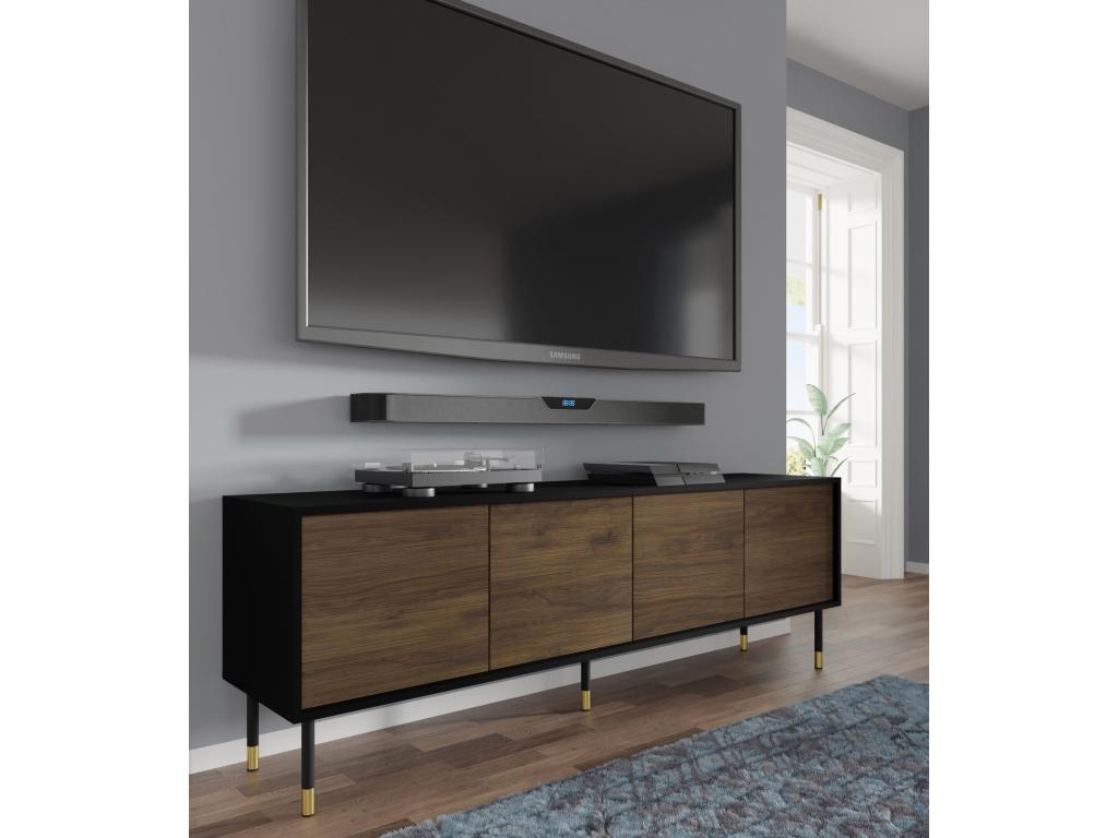 Meublori 4D 180cm TV stand with milled edges on matte black/oak legs