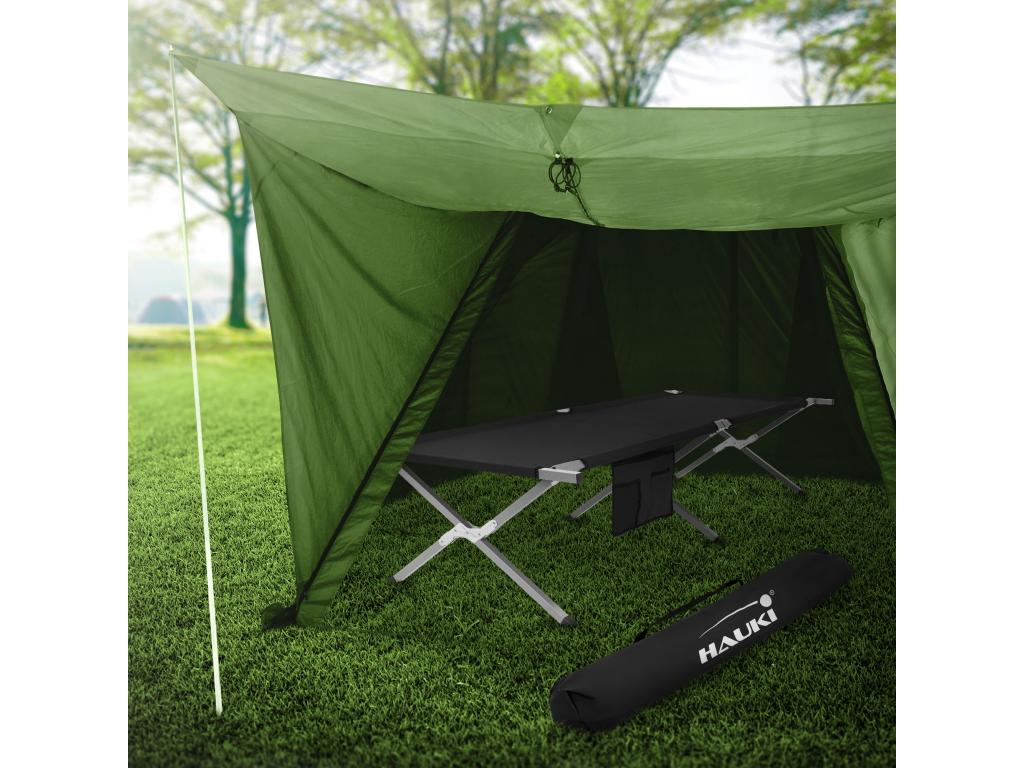 XL Folding Metal Camping Bed, Black, 210cm, with Carry Bag, Guest Bed, 150kg, GSHP61514