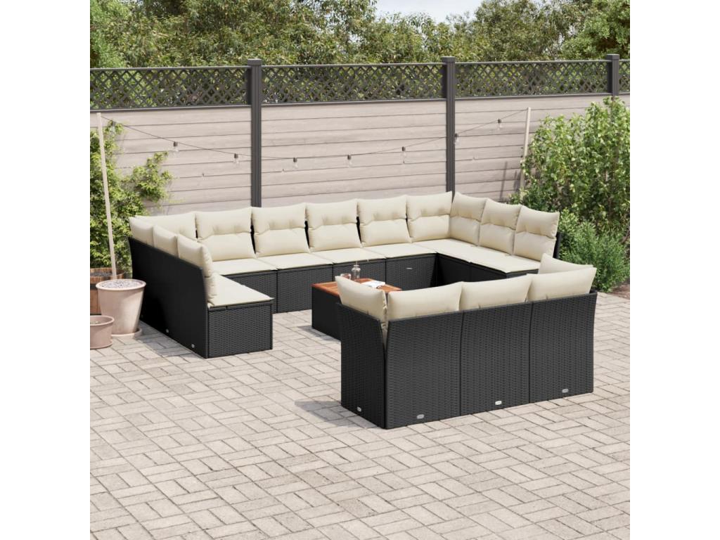 Garden furniture set with cushions, 14 pieces, black woven resin
