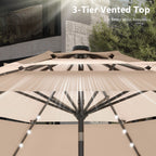 MAISON ARTS 10ft 3 Tier Auto-tilt Patio Umbrella Outdoor Double Vented Umbrella with LED Lights