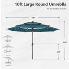MAISON ARTS 10ft 3 Tier Auto-tilt Patio Umbrella Outdoor Double Vented Umbrella with LED Lights