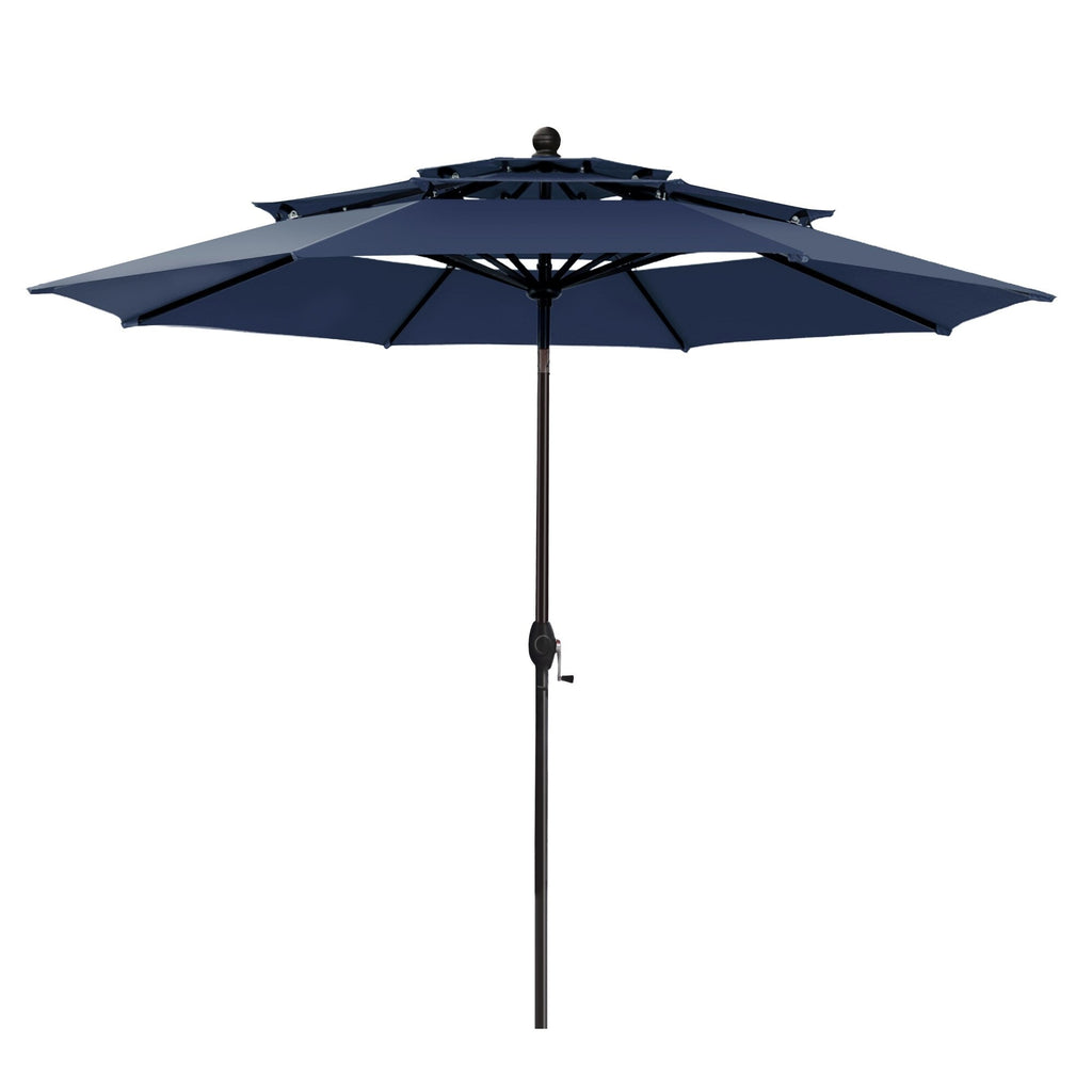 MAISON ARTS 10ft 3 Tier Auto-tilt Patio Umbrella Outdoor Double Vented Umbrella with LED Lights