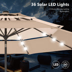 MAISON ARTS 10ft 3 Tier Auto-tilt Patio Umbrella Outdoor Double Vented Umbrella with LED Lights