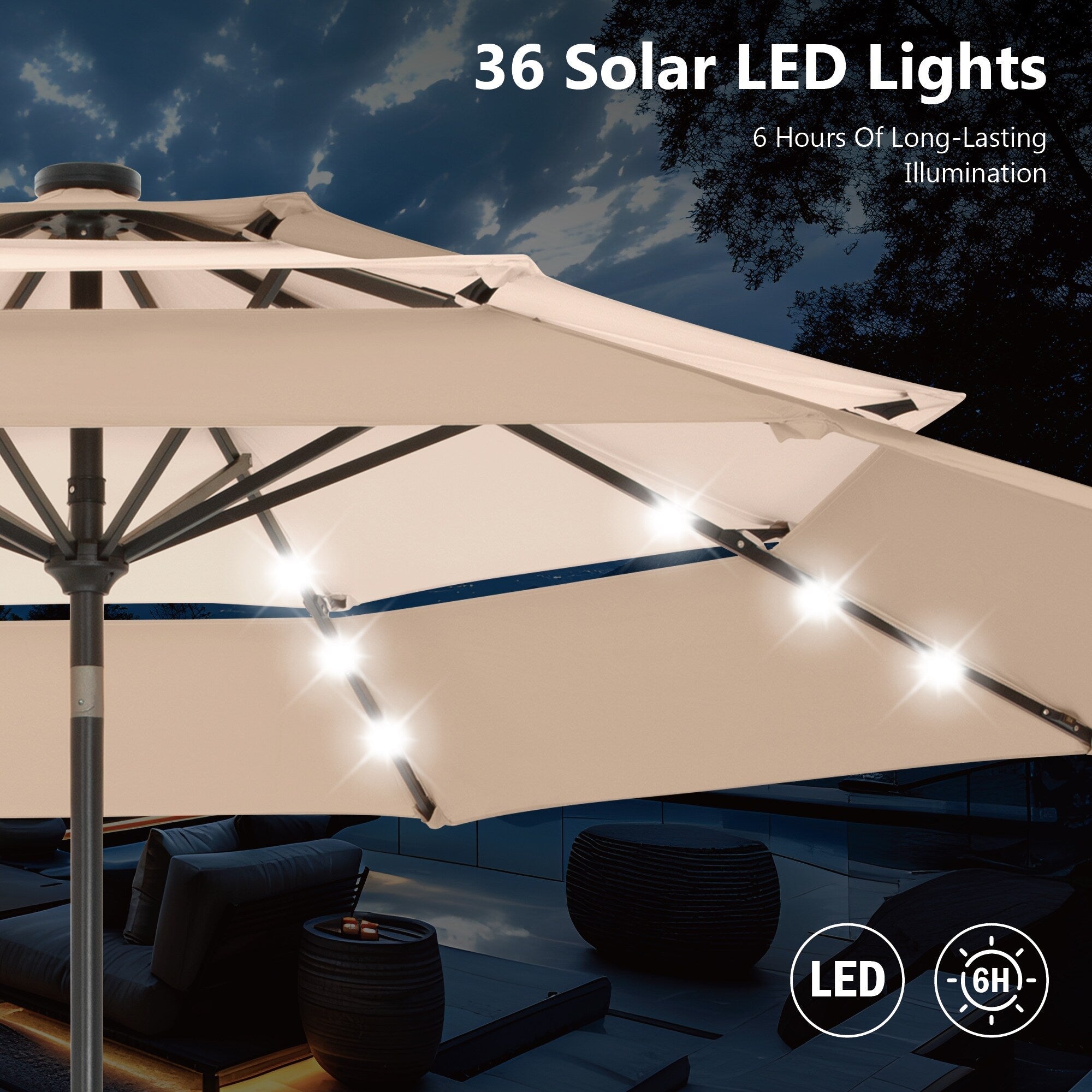 MAISON ARTS 10ft 3 Tier Auto-tilt Patio Umbrella Outdoor Double Vented Umbrella with LED Lights