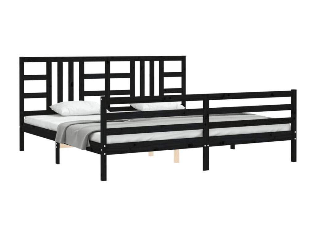 Bed frame with black headboard, 200x200 cm, solid wood