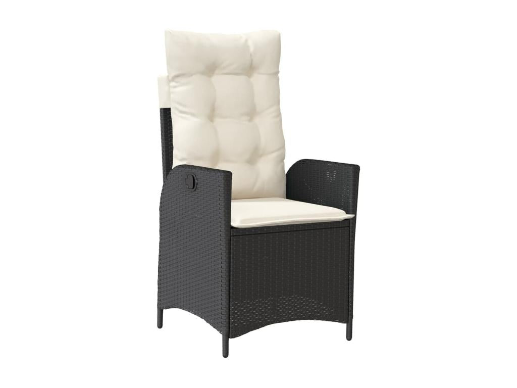 7-piece garden dining set with cushions, black woven resin