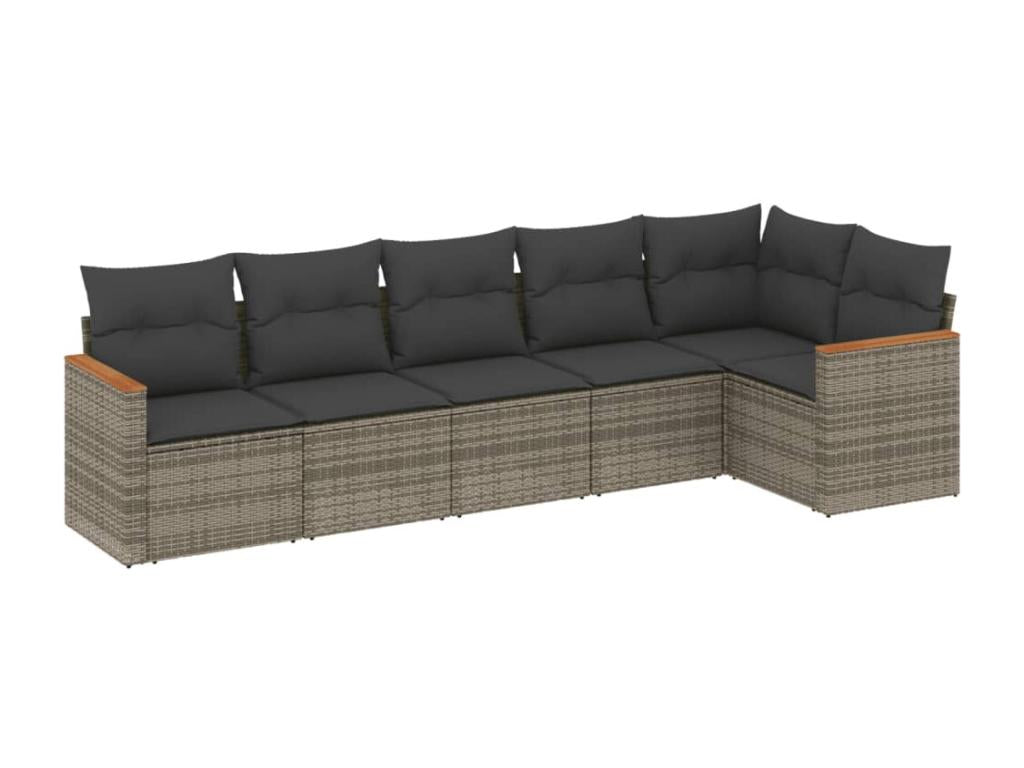 6-piece garden furniture set with grey resin wicker cushions