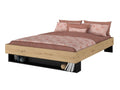Bed with drawer and niche 160x200 cm - Natural and black color - Slatted base - Laviecasa EYWR36125