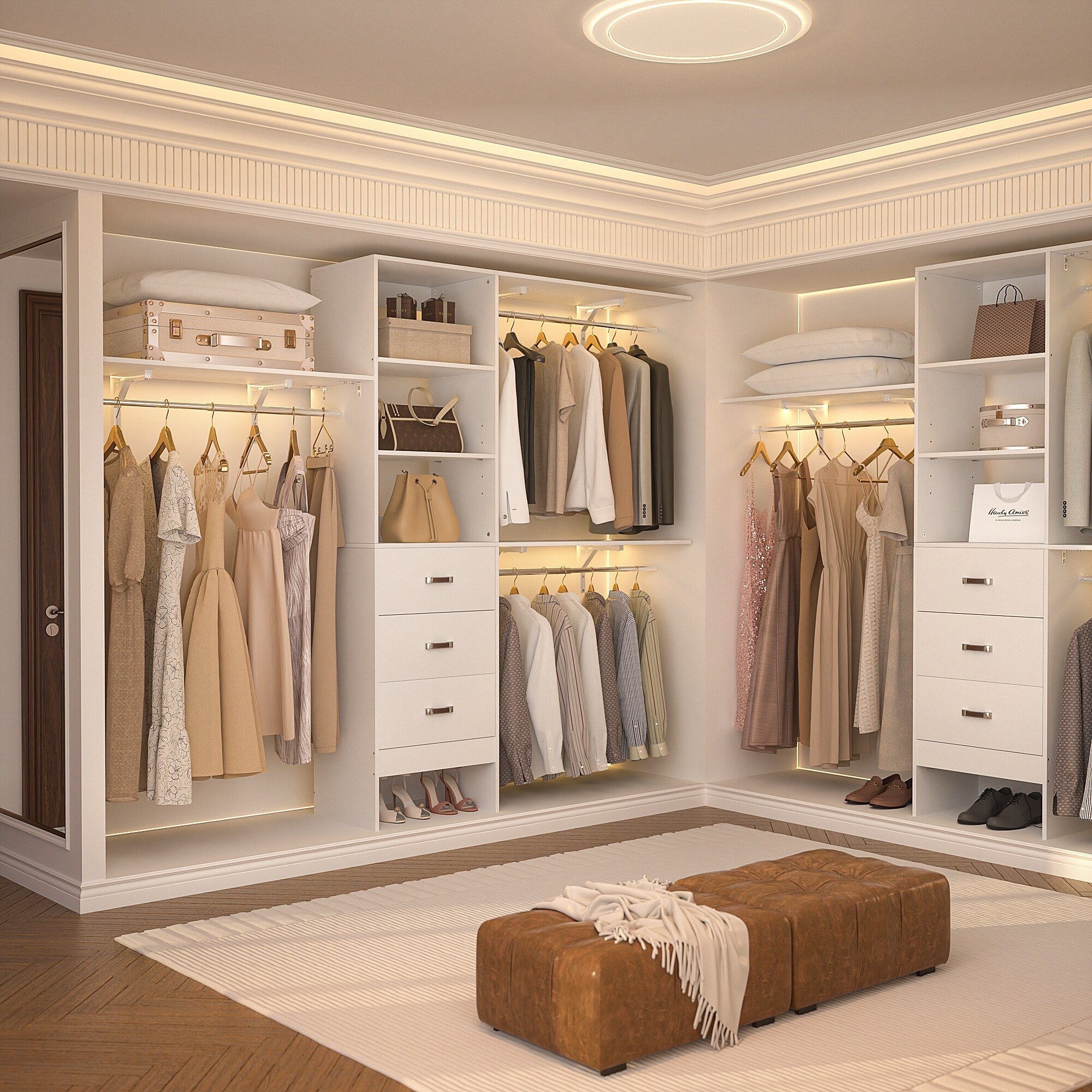 Rackcog 120'' Adjustable Closet Organizer with Drawers, Closet System with DIY Shelves for Reach-in and Walk-in Closet