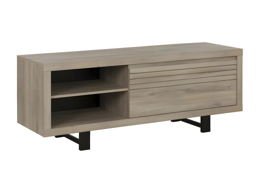 Oak-colored TV stand with 1 drawer - Made in France