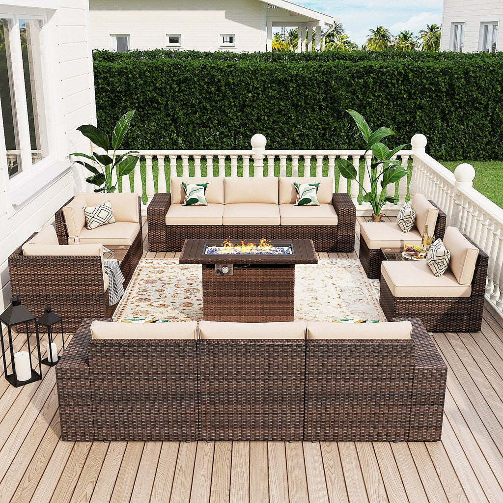 13 Pieces Patio Furniture Set with 44Fire Pit Table