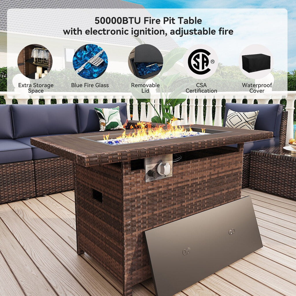 13 Pieces Patio Furniture Set with 44Fire Pit Table