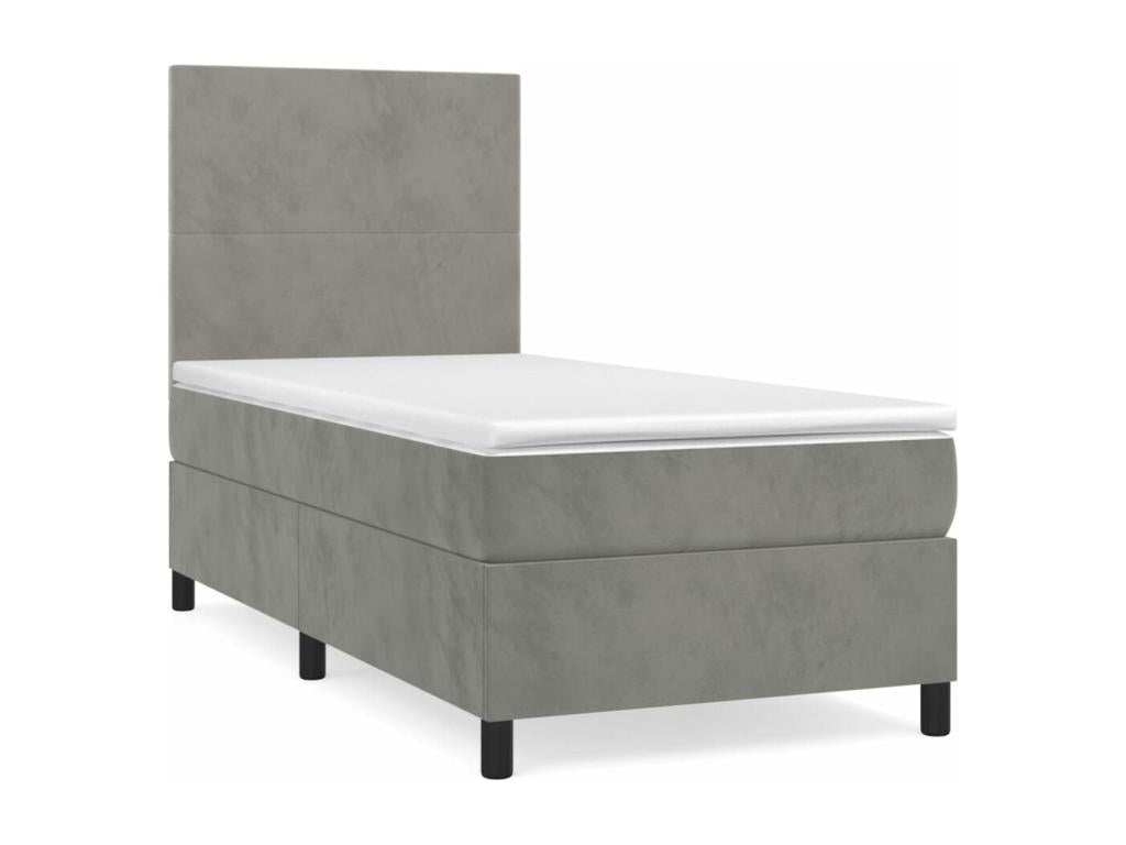 Upholstered bed base and mattress, light grey, 90x200 cm, velvet