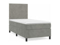Upholstered bed base and mattress, light grey, 90x200 cm, velvet