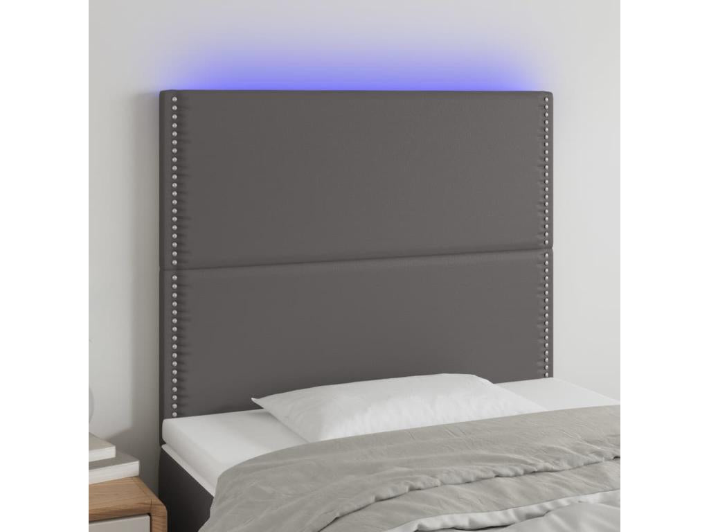 LED Headboard, Grey, 90x5x118/128 cm, Faux Leather