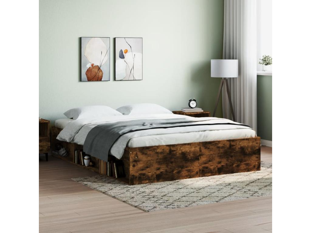 Smoked oak bed frame without mattress, 140x200 cm