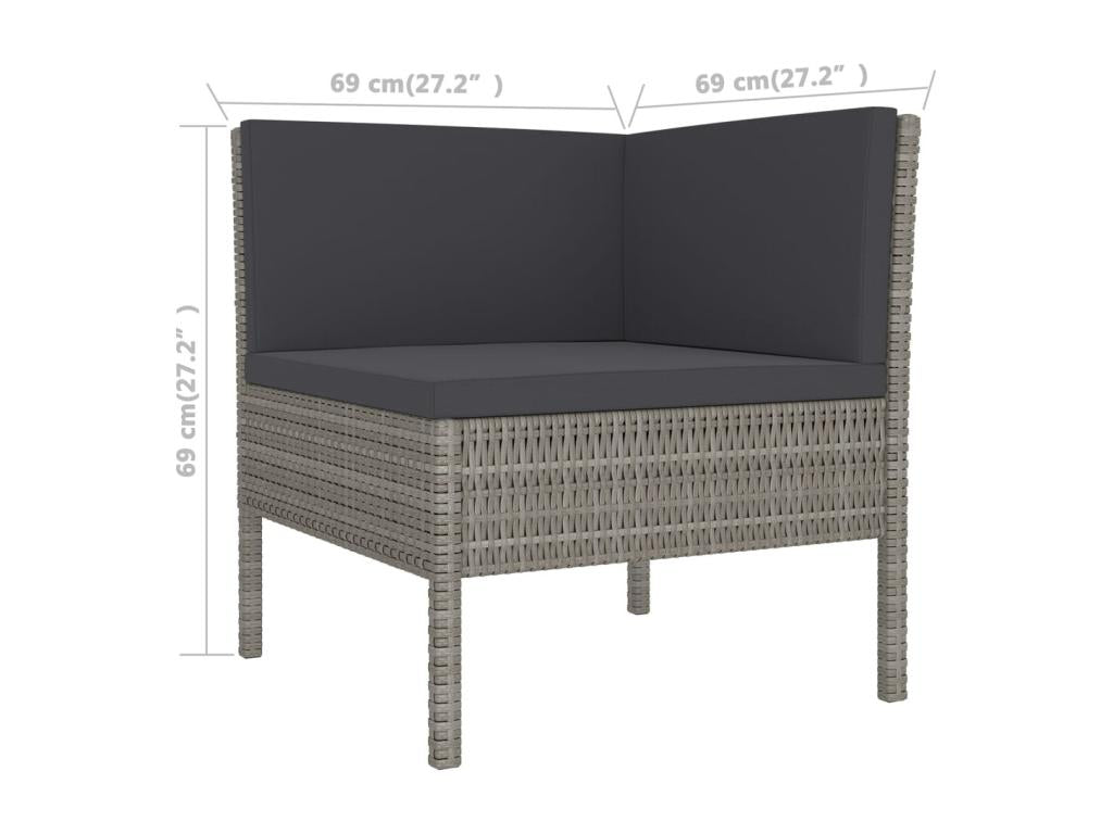 8-piece garden furniture set with cushions, Grey woven resin EHZT10559