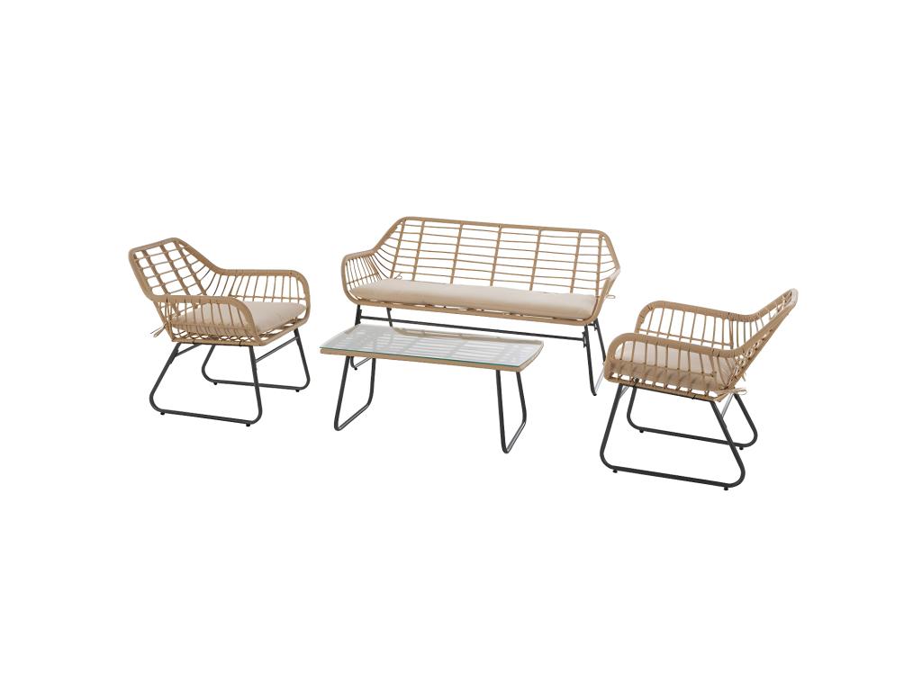 Laviecasa Sesame woven resin garden furniture set with rectangular coffee table - 4 seats - Laviecasa LZZA32931