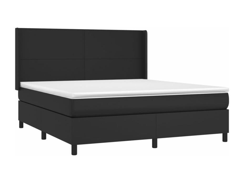 Upholstered bed base with mattress and LED lighting, black, 180x200cm, faux leather