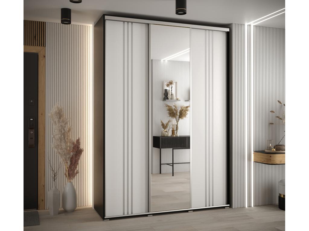 Meublori 7 Sliding Door Wardrobe 235.2/170/45 3 Doors Black/White/Silver