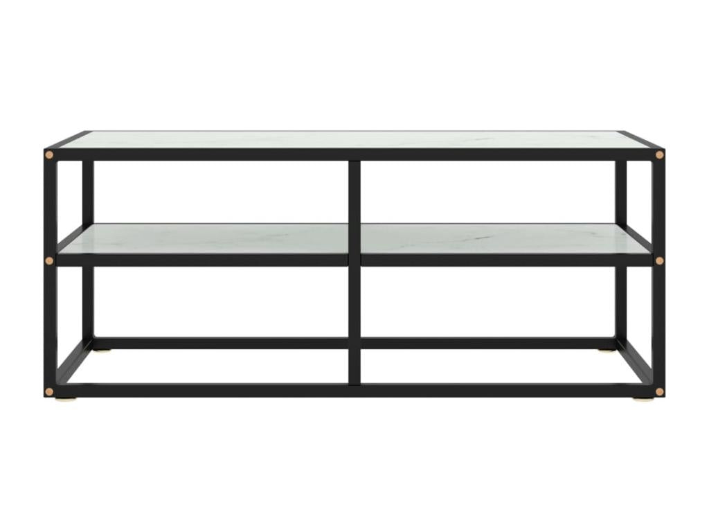 Black TV stand with white marble glass top, 100x40x40 cm