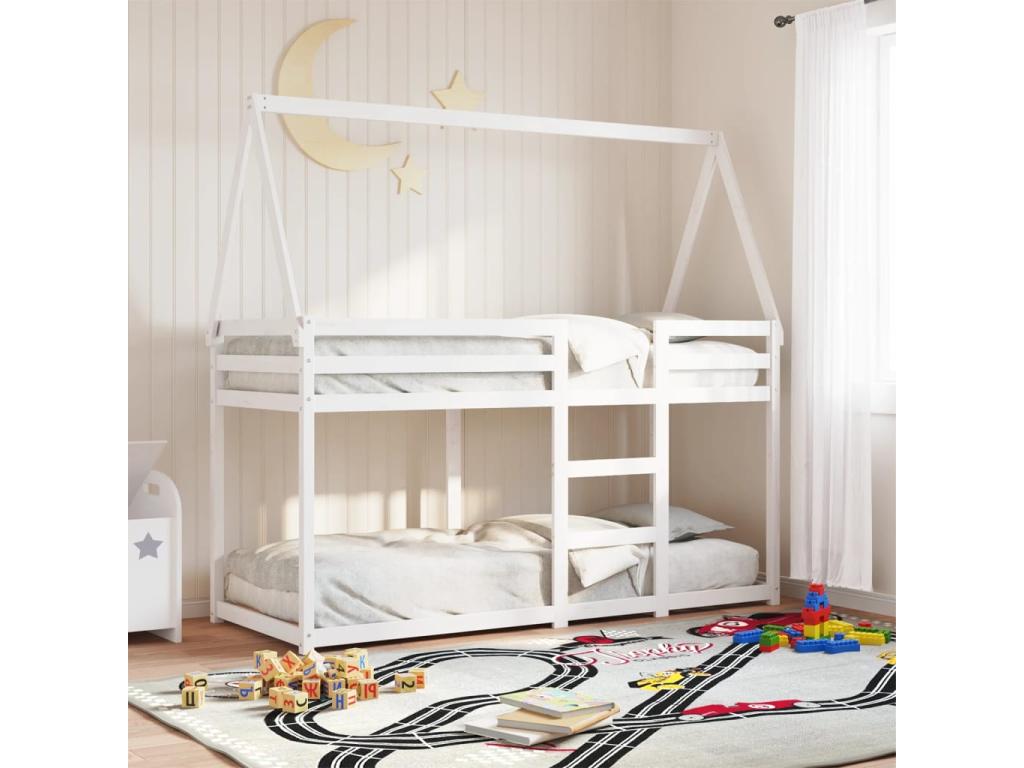 Bunk bed with white roof, 90x200 cm, solid pine wood