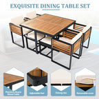 18-Pieces Acacia Wood Patio Dining Set, 8 Cushioned Chairs & 8 Ottomans & 2 Square Table