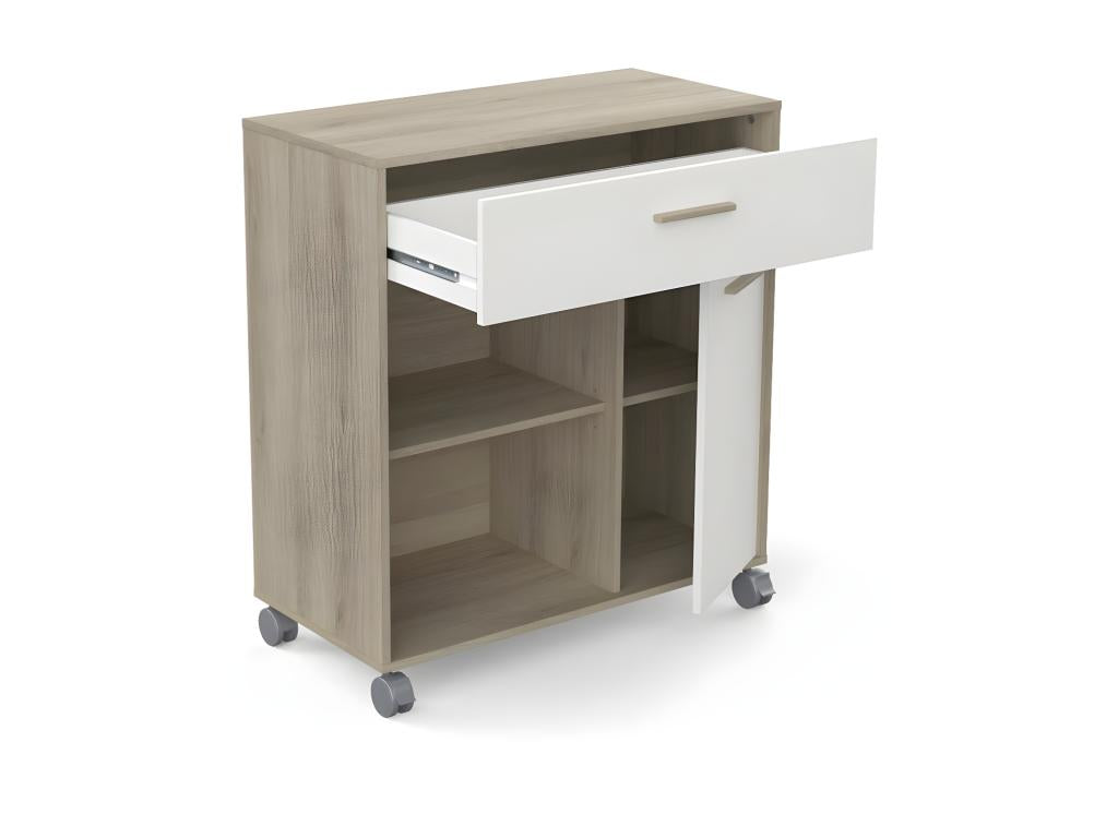 Meublori kitchen cabinet with 1 door and 1 drawer, Oak/White - Meublori - W 81 x D 39.5 x H 90 cm
