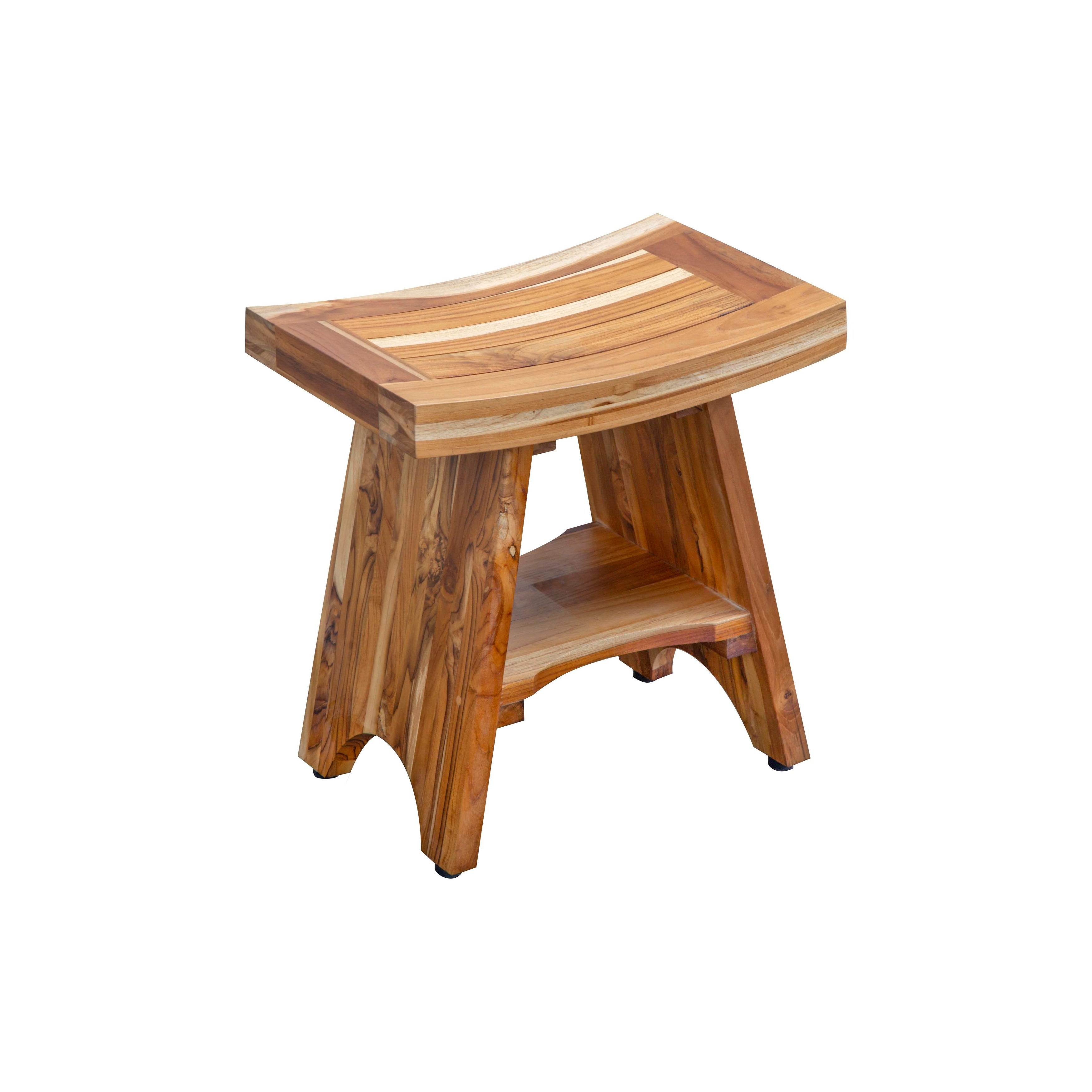 EcoDecors, Serenity, Teak Shower Bench, Teak Shower Stool, Teak Corner Shower Bench, 18 Inch, With Shelf