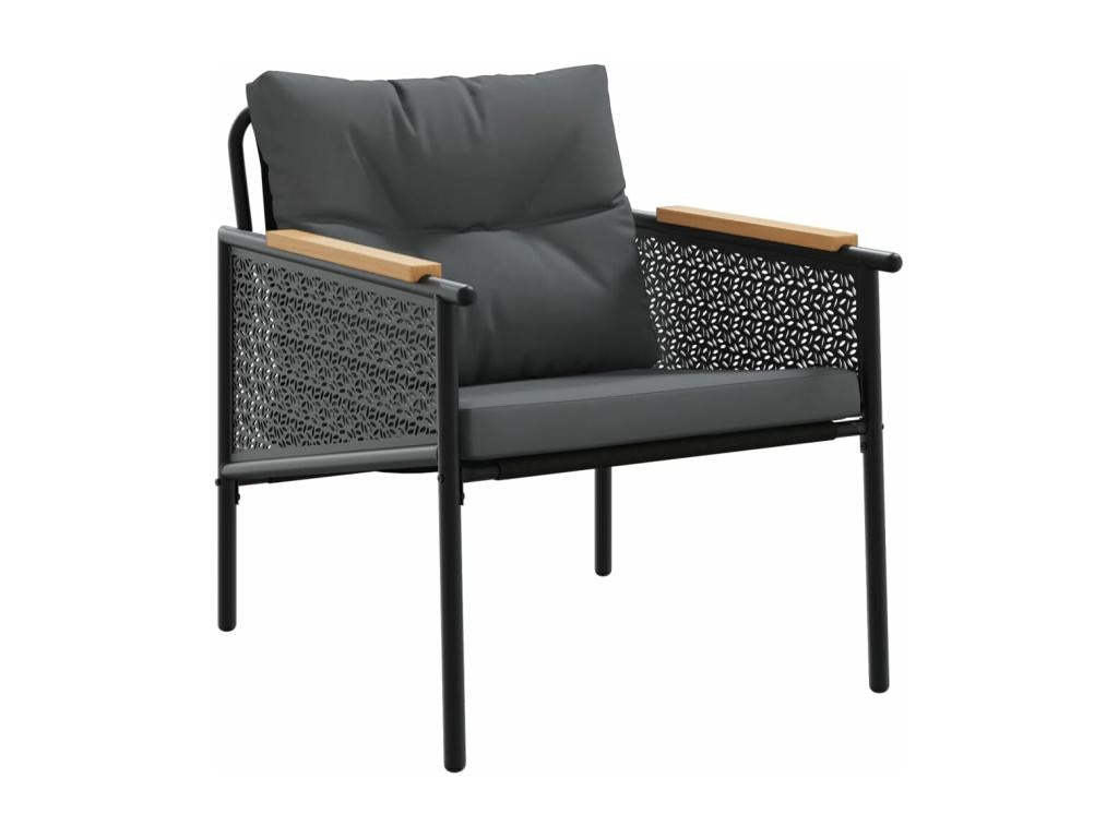 4-piece balcony furniture set with cushions, black steel